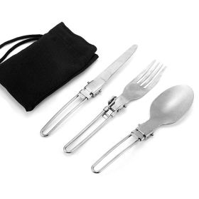 Folding Stainless Steel Utensil Set - Fork, Knife, Spoon w/storage bag