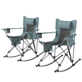 2-Pack Folding Rocking Camping Chairs, with Headrest, Cooler Bag, Cup Holder, Carry Bag