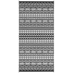 Reversible Outdoor Rug, Waterproof Plastic Straw, with Carry Bag, 9' x 18', Black & White