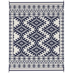 Reversible Outdoor Rug, Waterproof Plastic Straw w/Carry Bag, 8' x 10', Blue & White