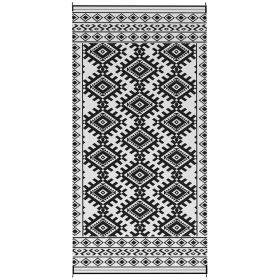 Reversible Outdoor Rug, Waterproof Plastic Straw w/Carry Bag, 9' x 18', Black & White