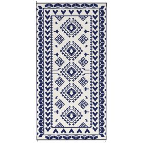 Reversible Outdoor Rug, Waterproof Plastic Straw with Carry Bag, 9' x 18', Blue & White