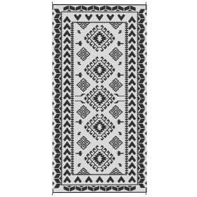 Reversible Outdoor Rug, Waterproof Plastic Straw with Carry Bag, 9' x 18', Black & White