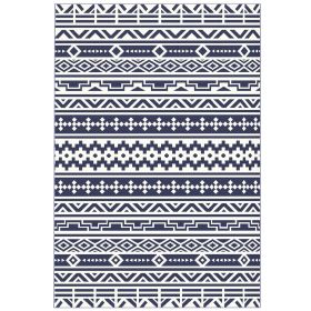 Reversible Outdoor Rug, Waterproof Plastic Straw w/Carry Bag, 6' x 9', Blue & White