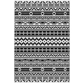 Reversible Outdoor Rug, Waterproof Plastic Straw w/ Carry Bag, 6' x 9', Black & White