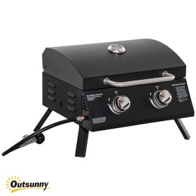 2 Burner Portable Tabletop Gas Grill with Foldable Legs, Lid Thermometer