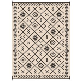 Reversible Outdoor Rug, Waterproof Plastic Straw with  Carry Bag, 9' x 12', Black & Beige