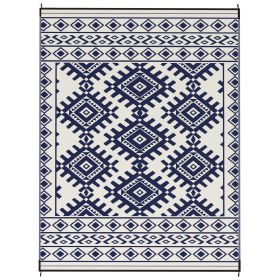Reversible Outdoor Rug, Waterproof Plastic Straw with Carry Bag, 9' x 12', Blue & White