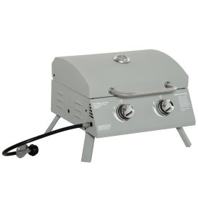 2 Burner Portable Tabletop Propane Gas Grill with Foldable Legs, Lid Thermometer
