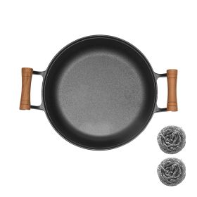 WANGYUANJI 11.8" Cast Iron Griddle with Wooden Handle