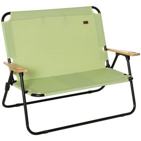 Folding Double Camping Chair w/ Cup Holder, Loveseat with Wood Armrest