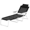 Folding Chaise Lounge, 4-Position Reclining Back, Armrests, Removable Pillow