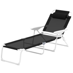 Folding Chaise Lounge, 4-Position Reclining Back, Armrests, Removable Pillow