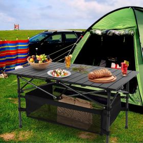 220 lb Capacity Foldable Camping Table | Aluminum Top & Steel Frame with Mesh Basket | Carry Bag