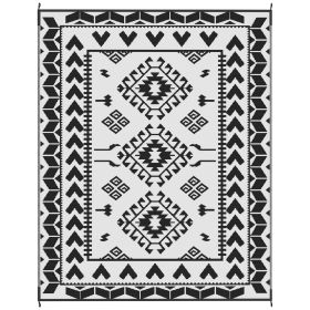 Reversible Outdoor Rug, Waterproof Plastic Straw w/ Carry Bag, 8' x 10', Black & White