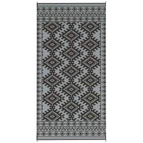 Reversible Outdoor Rug, Waterproof Plastic Straw w/ Carry Bag, 9' x 18', Black & Gray