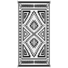 Reversible Outdoor Rug, Waterproof Plastic Straw w/ Carry Bag, 9' x 18', Black & White