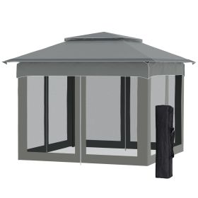 Pop Up Canopy with Zipper Netting, Carry Bag, 10.7'x10.7'x8.9', Dark Gray