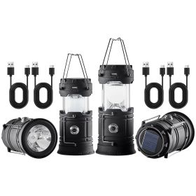 Collapsible LED Camping Lanterns, 4 Pack, Solar & USB Charging