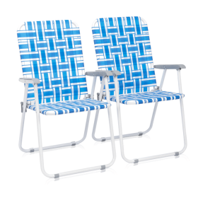 2pcs Steel Tube Folding Beach Chair Blue& White