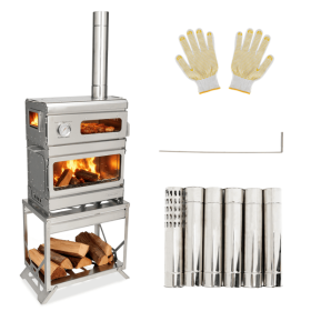 3-in-1 Stainless Steel Hot Tent Wood Burning Stove with Oven and Rack