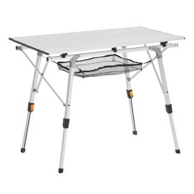 Portable Lightweight Aluminum Roll Up Table with Adjustable Height, Top Mesh Layer and Carry Bag