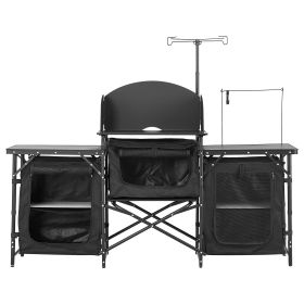 Camping Kitchen Table, Aluminum Cook Station with 3 Storage Cupboards, Carrying Bag, Detachable Windscreen
