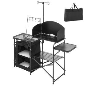Portable Aluminum Cook Station with Storage Cupboard, Carrying Bag, Detachable Windscreen