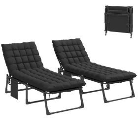 Set of 2 - Folding Chaise Lounge Chair, with 5-Position Backrest, Cushions, Side Pocket