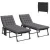Set of 2 Folding Chaise Lounge Chairs with 5-Position Backrest, Cushions, Side Pocket