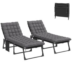 Set of 2 Folding Chaise Lounge Chairs with 5-Position Backrest, Cushions, Side Pocket