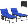 Set of 2 - Folding Chaise Lounge Chairs with 5-Position Backrest, Cushions, Side Pocket