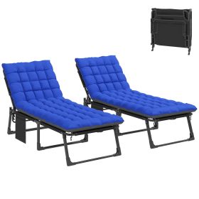 Set of 2 - Folding Chaise Lounge Chairs with 5-Position Backrest, Cushions, Side Pocket