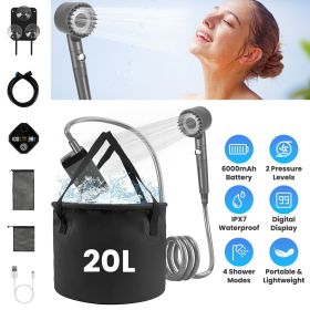 Portable Shower for Camping, Includes IPX7 Waterproof 6000mAh Rechargeable Shower Pump, Filtered Shower Head, 5.3Gallon Foldable Bucket