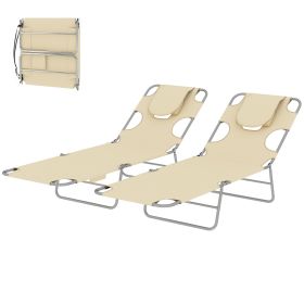 Set of 2 Tanning Chairs with Face Hole, 5-Level Adjustable, with Pillow