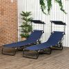 Set of 2 - Folding Chaise Lounge Chairs with Canopy Shade, Reclining Back, Steel Frame and Side Pocket