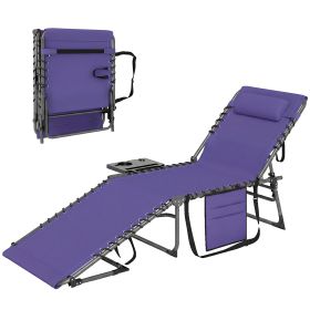 Folding Chaise Lounge Chair with 5-Level Adjustable Back, Side Table, Pillow, Pocket