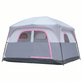 6 Person Tent, Waterproof, Windproof, Easy Setup, Double Layer, with 1 Mesh Door & 5 Large Mesh Windows