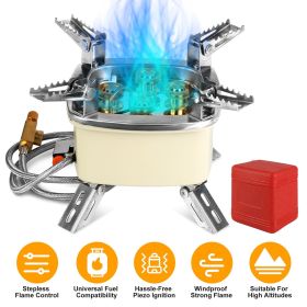 13000W Windproof 5-Head Camping Stove with Piezo Ignition Stepless Flame Control Fit For ISO-butane, Propane