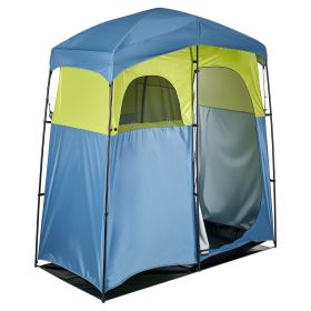 2-Room Portable Shower Tent, with Shower Bag, Ground Stakes, Ropes, Carry Bag, and Support Poles