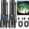 2 Pack Rechargeable LED Flashlights, 6000LM Super Bright Flashlight, Zoomable with LCD Digital Display