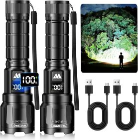 2 Pack Rechargeable LED Flashlights, 6000LM Super Bright Flashlight, Zoomable with LCD Digital Display