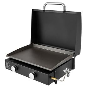 2-Burner 22in. Tabletop Propane Griddle with Lid, Oil Drain Hole & Oil Collection Tray