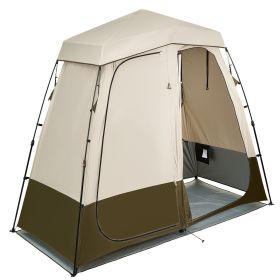 2-Room Camping Shower Tent, with Ground Stakes, Ropes, Carry Bag, and Crossbar