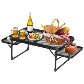 Foldable Aluminum Alloy Camping Table with 2 Side Trays - 88LBS Max Load