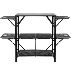 Folding Portable Cook Station - 4 Iron Side-Tables & 2 Shelves, with Carrying Bag