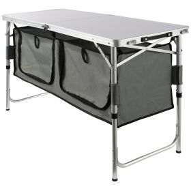 Folding Camping Kitchen Table with Carrying Bag, Adjustable Height