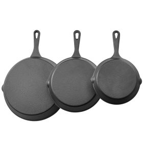 3-Piece Cast Iron Skillet Set (6, 8, 10 in),with Heat-Resistant Handle