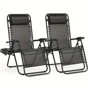 Portable Reclining Lounge Chair with Cup Tray and Adjustable Pillow