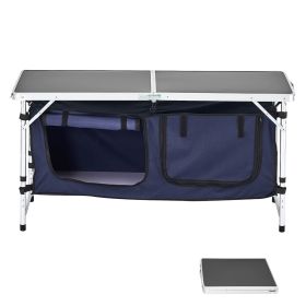 Folding Lightweight Aluminum Camping Cook Station, Adjustable Height, with Storage Organizer